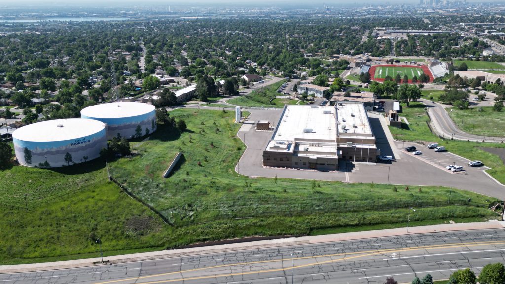 Aerial view of the Thornton Water Treatment Facility from the south